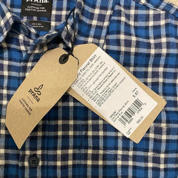 Prana Men's Los Feliz Blue Long Sleeve Flannel Shirt NEW Size Small Standard Fit - Picture 4 of 6